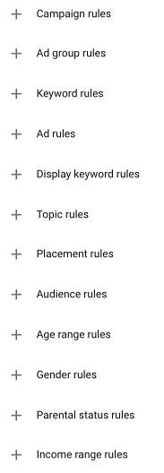 قوانین خودکار در Google Ads - قوانین کمپین
