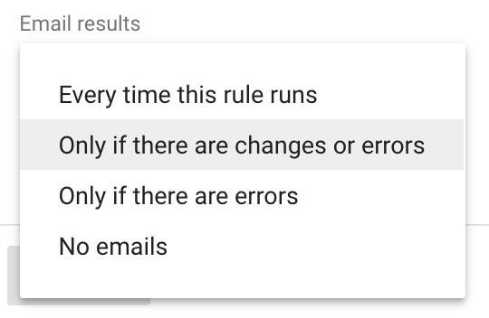 قوانین خودکار در Google Ads - نتایج ایمیل