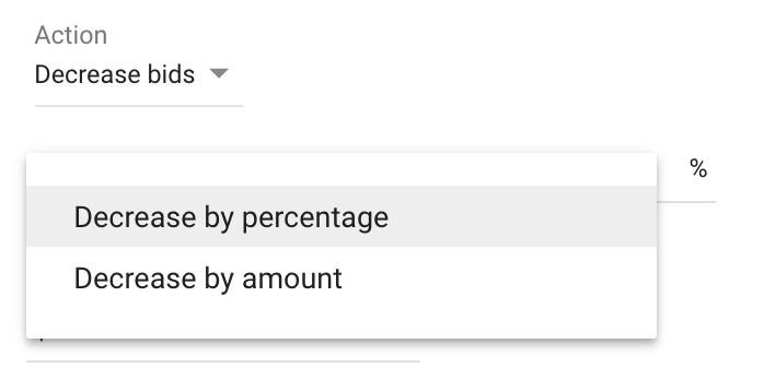 قوانین خودکار در Google Ads - گزینه Decrease bids